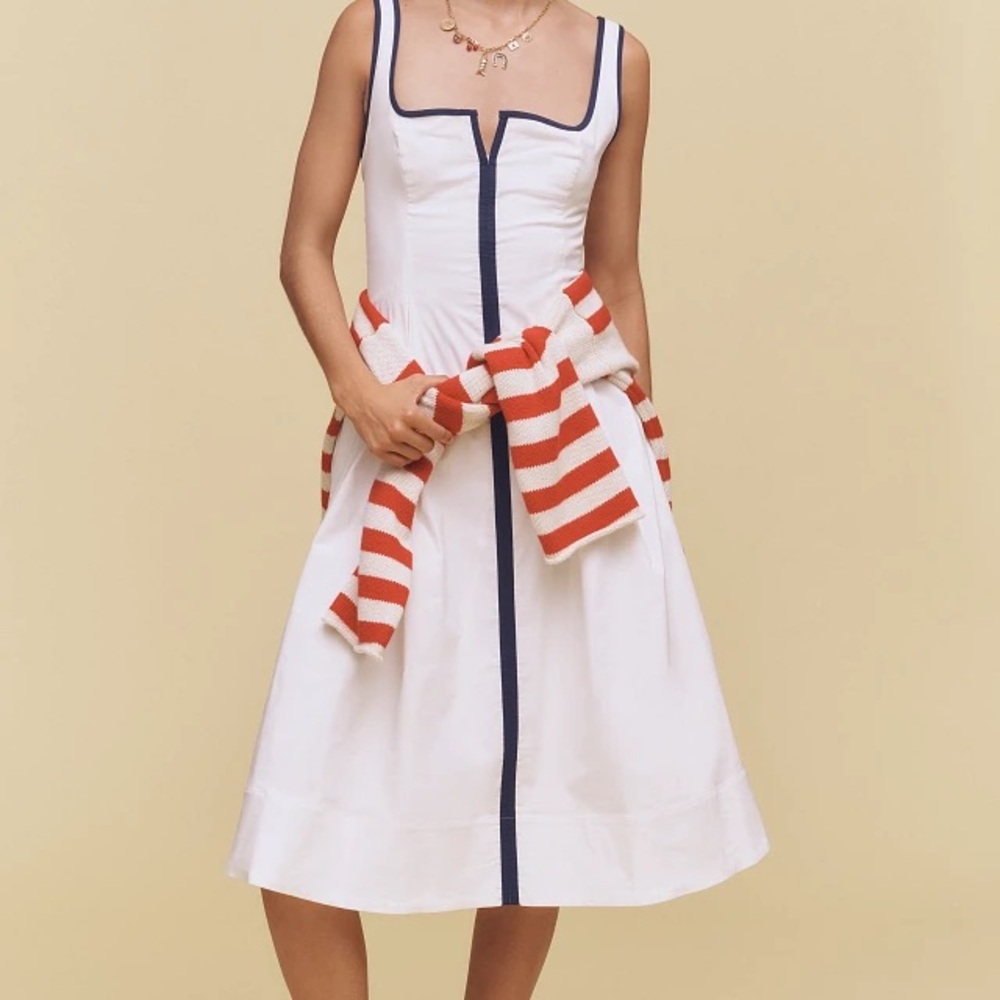 Maeve White and Navy Midi Dress